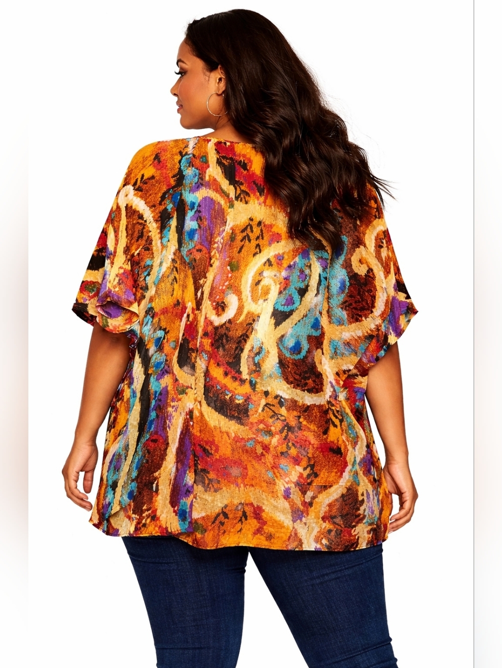 Plus Size Embellished V-Neck Print Top Multi- Color Size 3X - Picture 2 of 6